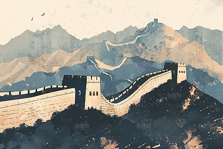 创意长城传统旅游艺术插画