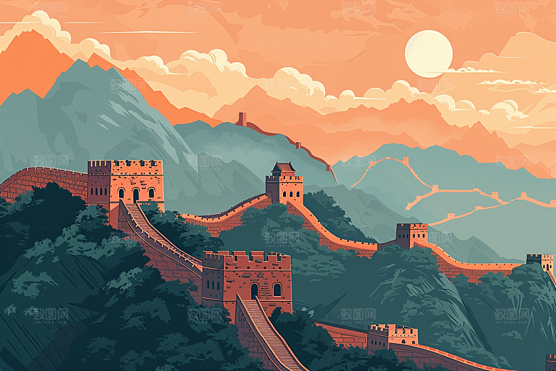 创意长城高清风景艺术插画