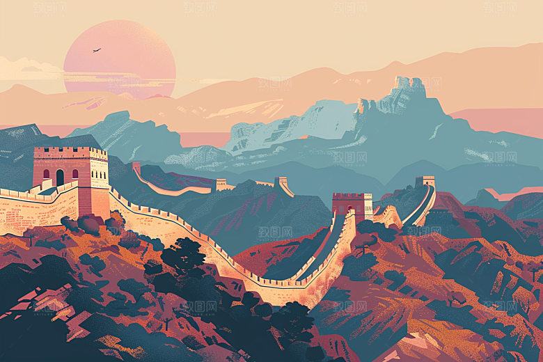 创意长城壮阔旅游艺术插画