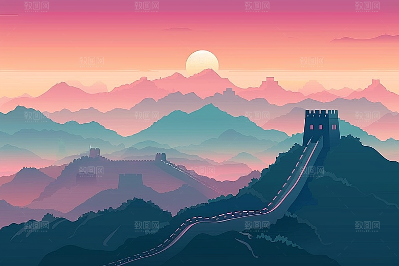 创意长城壮阔高清艺术插画