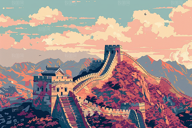 创意长城风景高清艺术插画