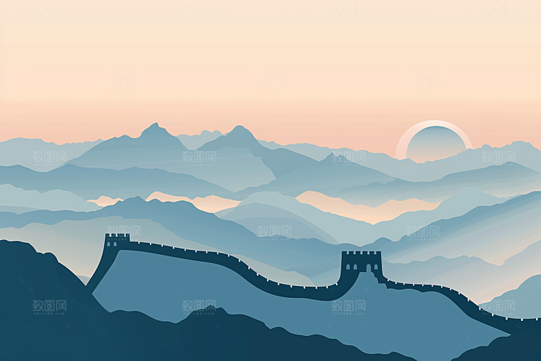 创意长城旅游景点艺术插画
