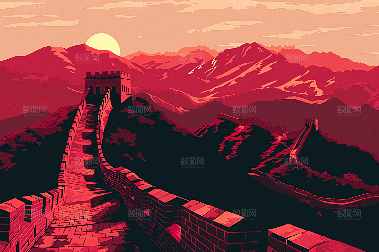 创意长城中国风旅游艺术插画