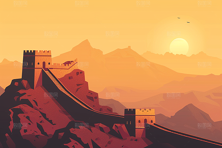 创意长城中国风传统艺术插画