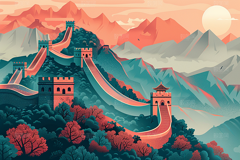 创意长城壮阔旅游艺术插画