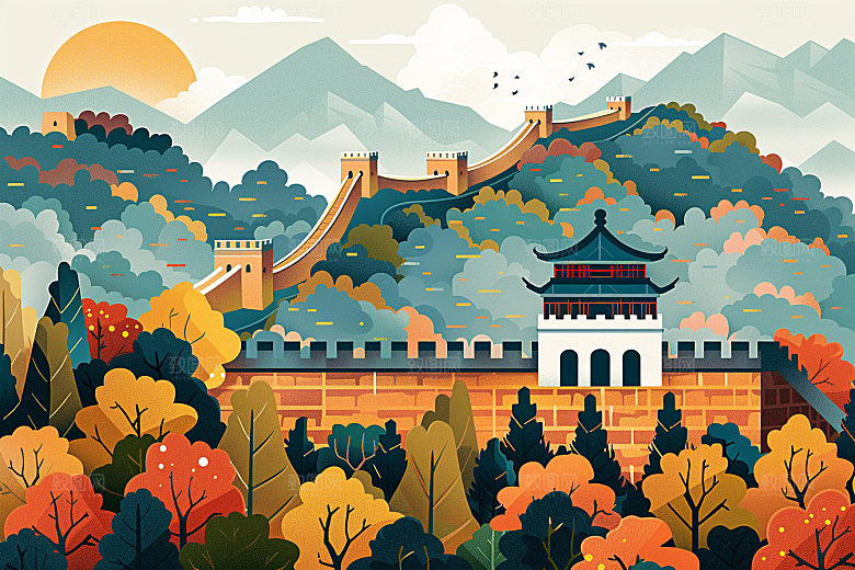 创意长城壮阔中式艺术插画