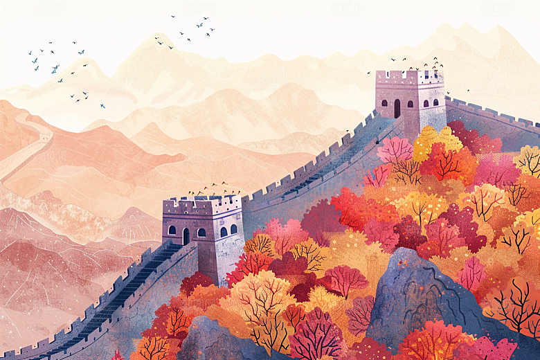 创意长城风光中国风艺术插画