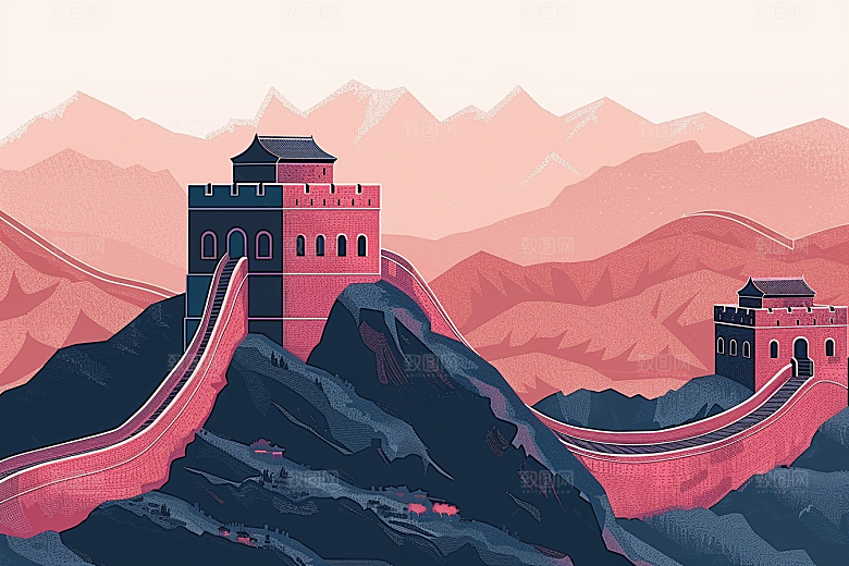 创意长城中国风景点艺术插画
