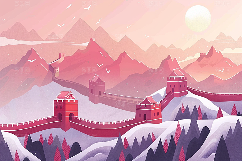创意长城风景景点艺术插画