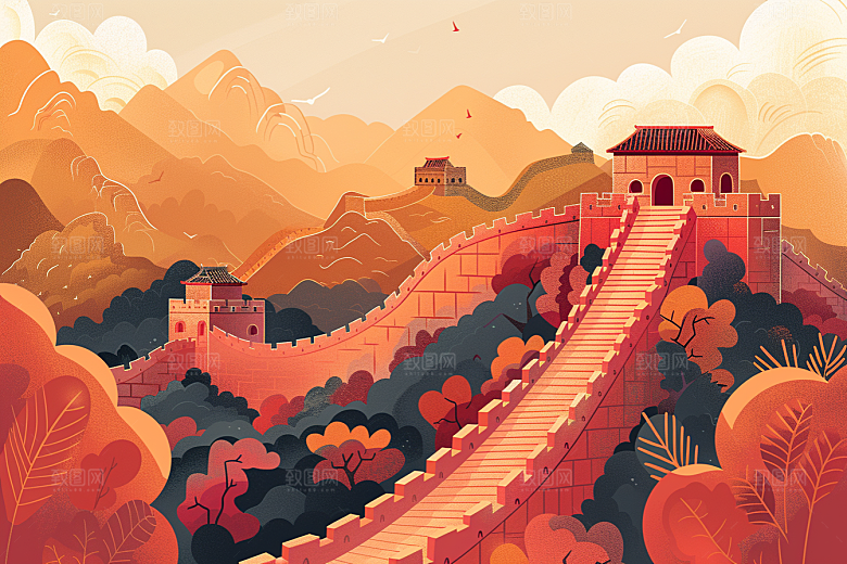创意长城中式高清艺术插画