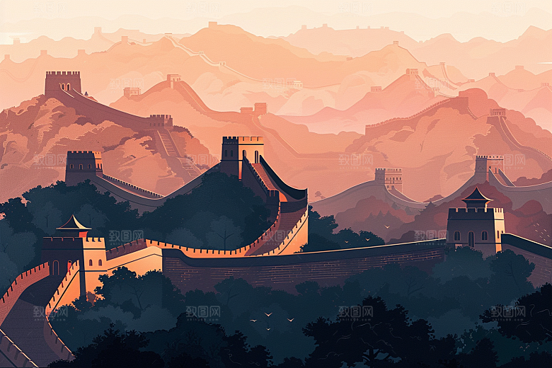 创意长城景点高清艺术插画