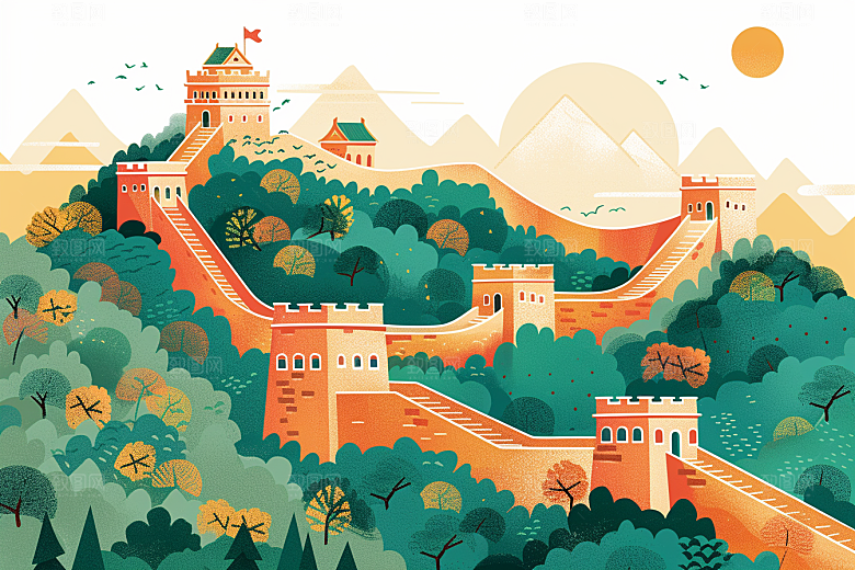 创意长城高清风景艺术插画
