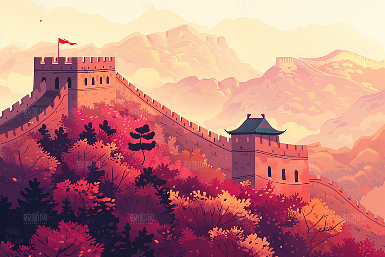创意长城中国风风光艺术插画