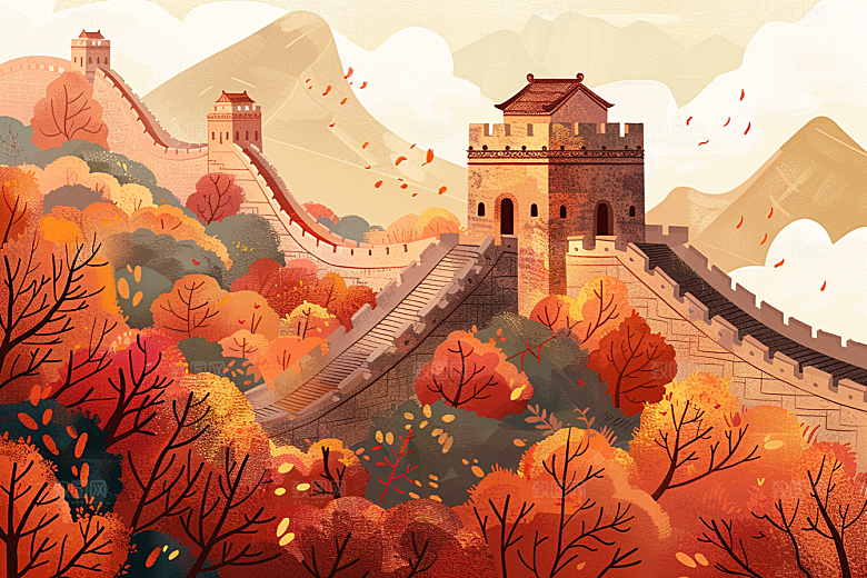 创意长城涂鸦风旅游艺术插画
