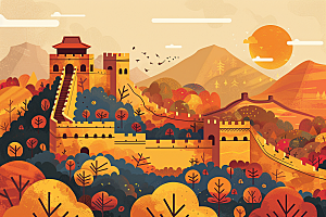 创意长城中式风景艺术插画