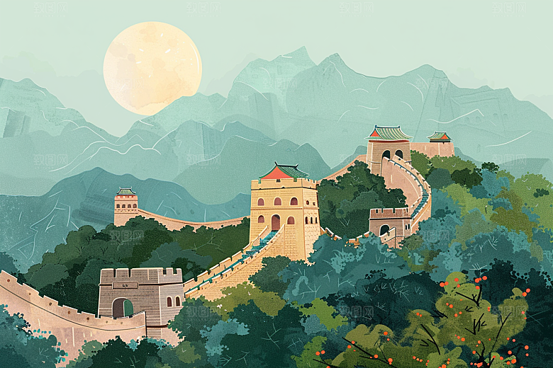 创意长城高清风景艺术插画