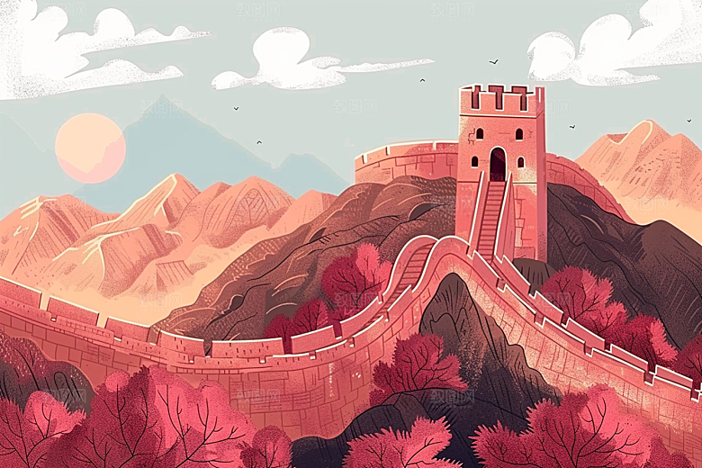 创意长城壮阔风景艺术插画