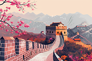创意长城风光中国风艺术插画