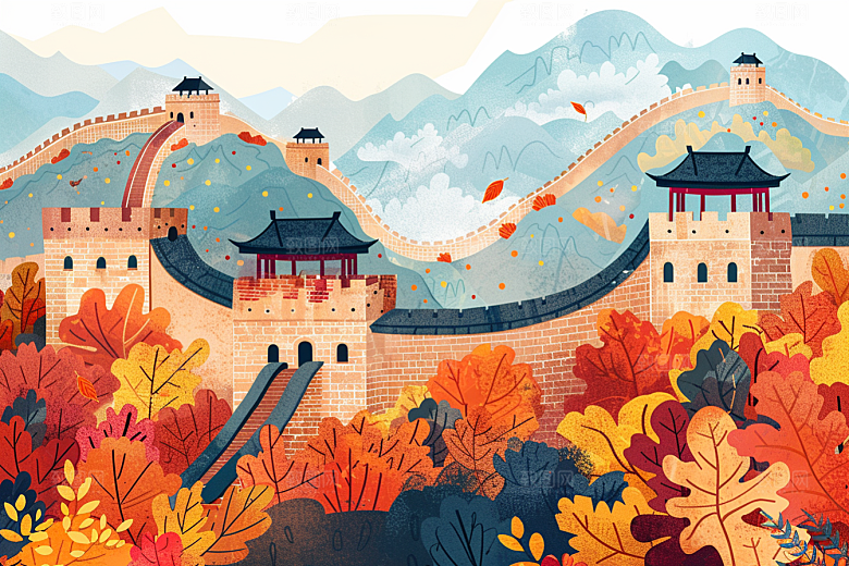 创意长城高清景点艺术插画