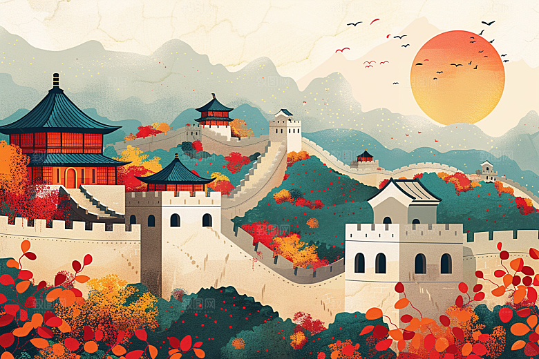 创意长城中国风传统艺术插画