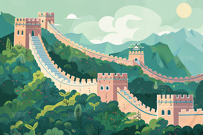 创意长城风景旅游艺术插画