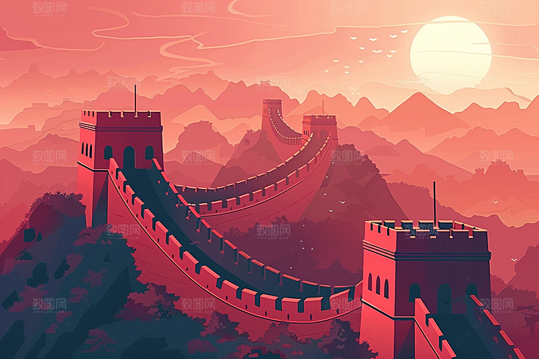 创意长城壮阔涂鸦风艺术插画