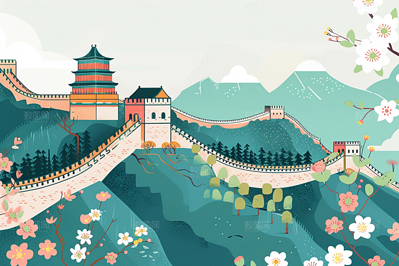 创意长城风光高清艺术插画