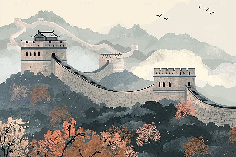 创意长城中国风风光艺术插画