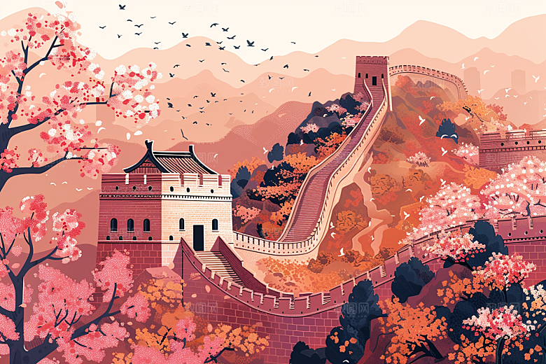 创意长城风光传统艺术插画