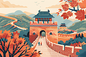 创意长城中式中国风艺术插画