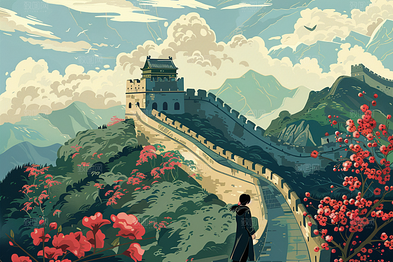 创意长城中国风中式艺术插画