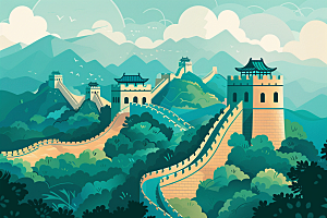 创意长城传统中国风艺术插画