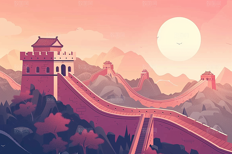创意长城旅游风光艺术插画
