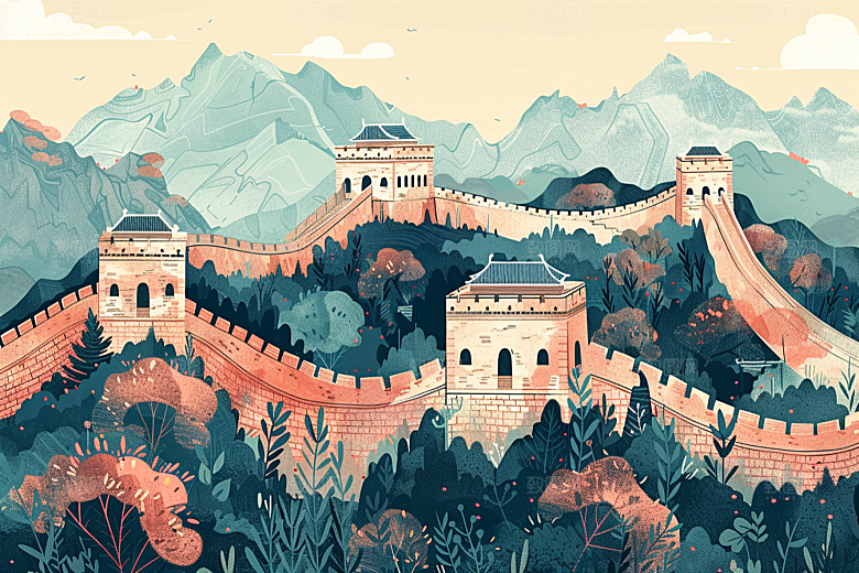 创意长城传统中国风艺术插画