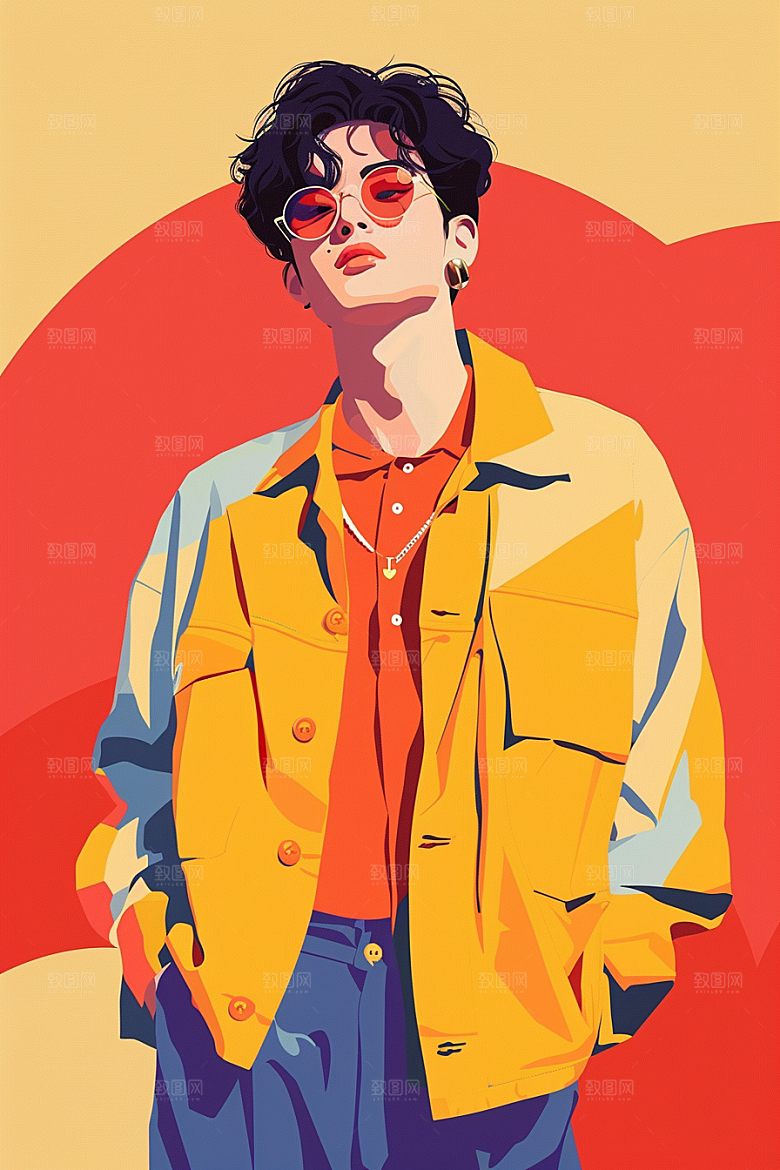 时尚涂鸦人物韩流鲜明插画