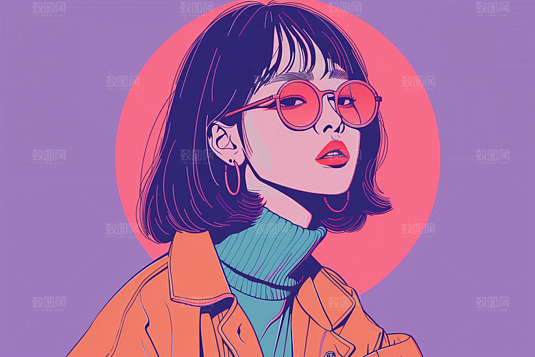 时尚涂鸦人物鲜明潮流插画