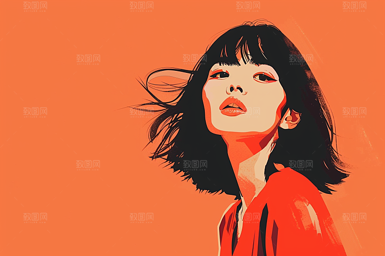时尚涂鸦人物鲜明对比色插画