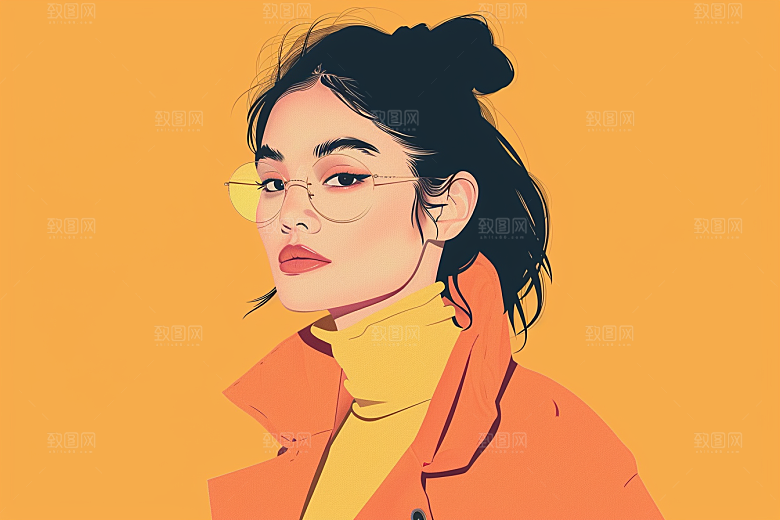 时尚涂鸦人物鲜明韩流插画