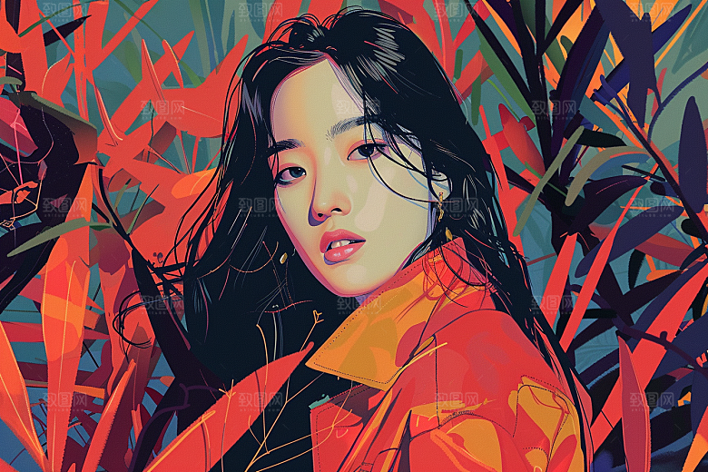 时尚涂鸦人物橙色平面插画