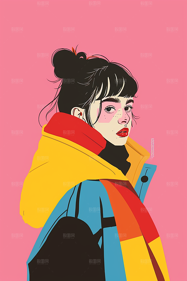 时尚涂鸦人物橙色撞色插画