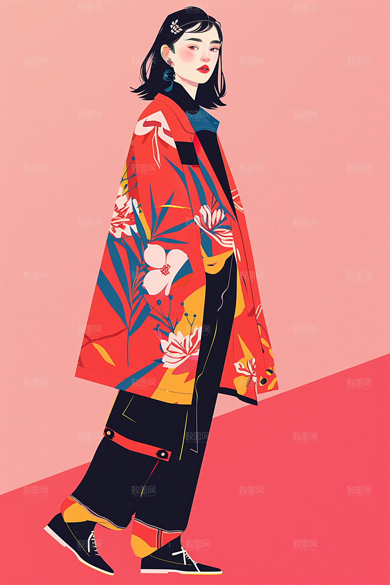 时尚涂鸦人物韩流涂鸦插画