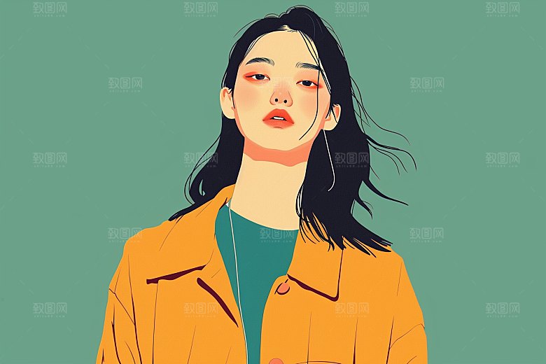 时尚涂鸦人物橙色暖色调插画