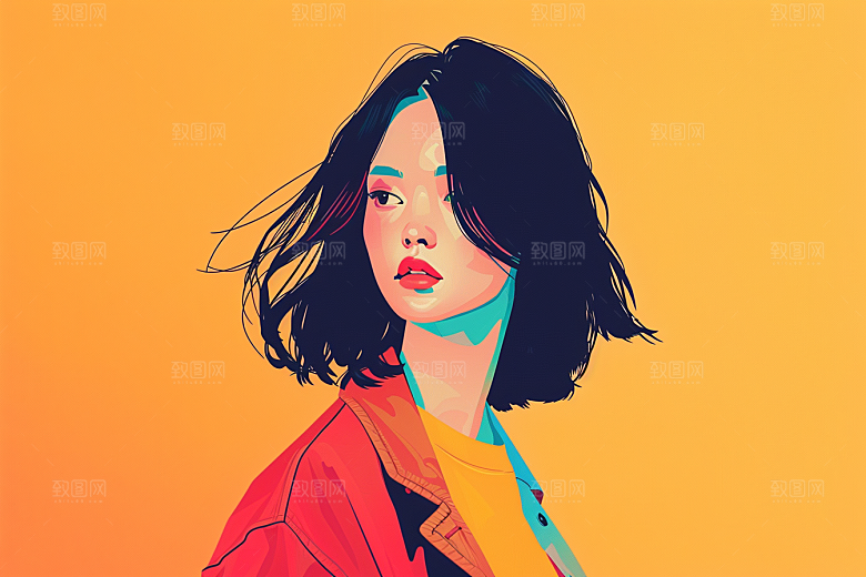 时尚涂鸦人物橙色高清插画