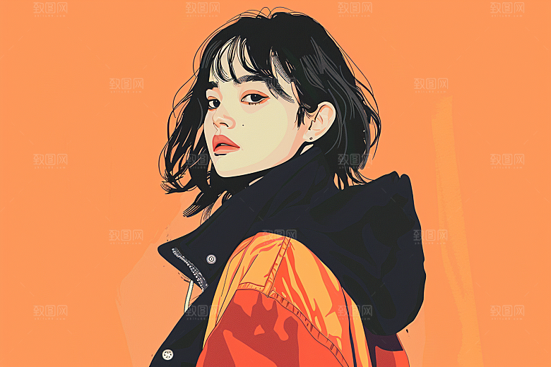 时尚涂鸦人物潮流鲜明插画