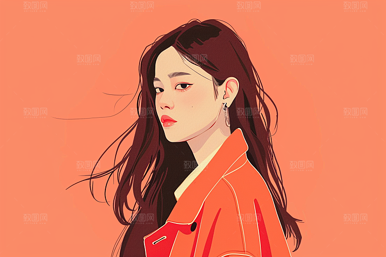 时尚涂鸦人物撞色橙色插画