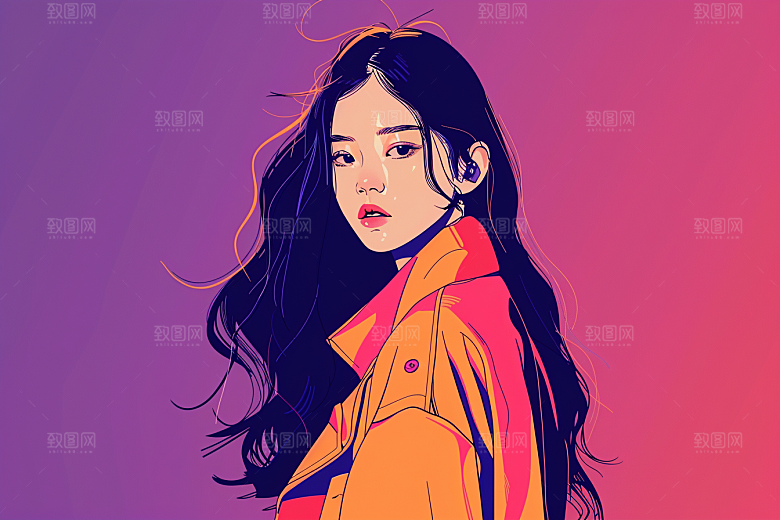 时尚涂鸦人物潮流对比色插画