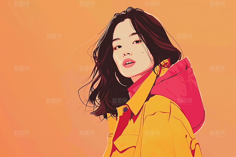 时尚涂鸦人物鲜明暖色调插画
