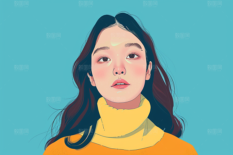时尚涂鸦人物平面鲜明插画