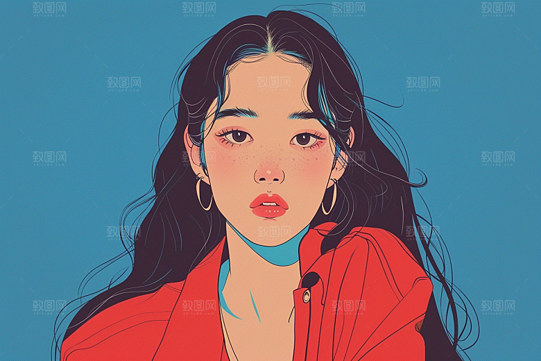 时尚涂鸦人物平面撞色插画