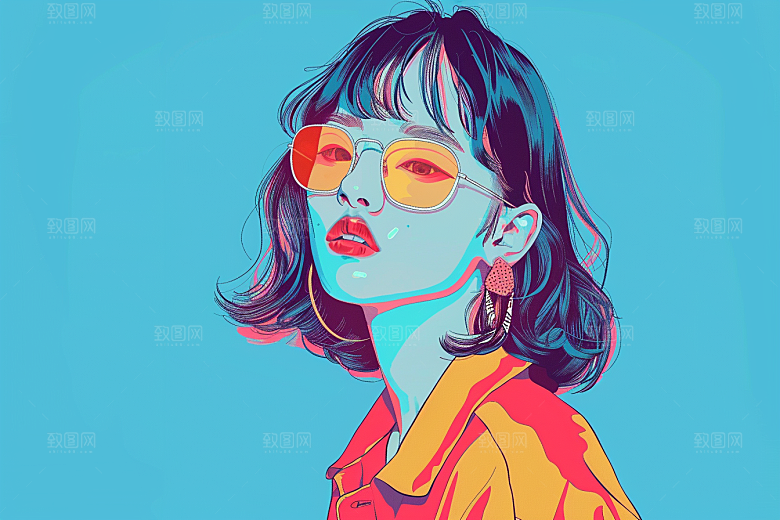 时尚涂鸦人物对比色平面插画